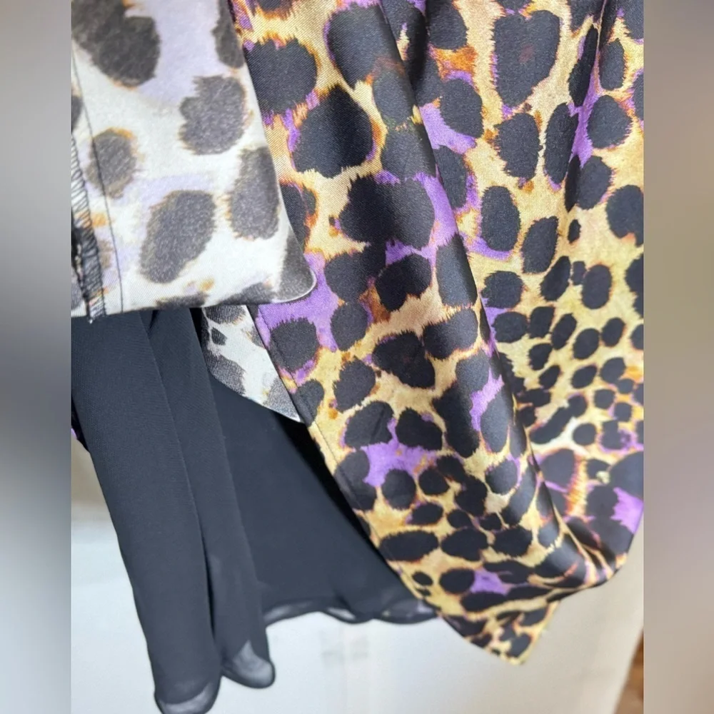 Zara Satin Effect Leopard Purple Slip Spaghetti Strap Midi Dress | Size S
